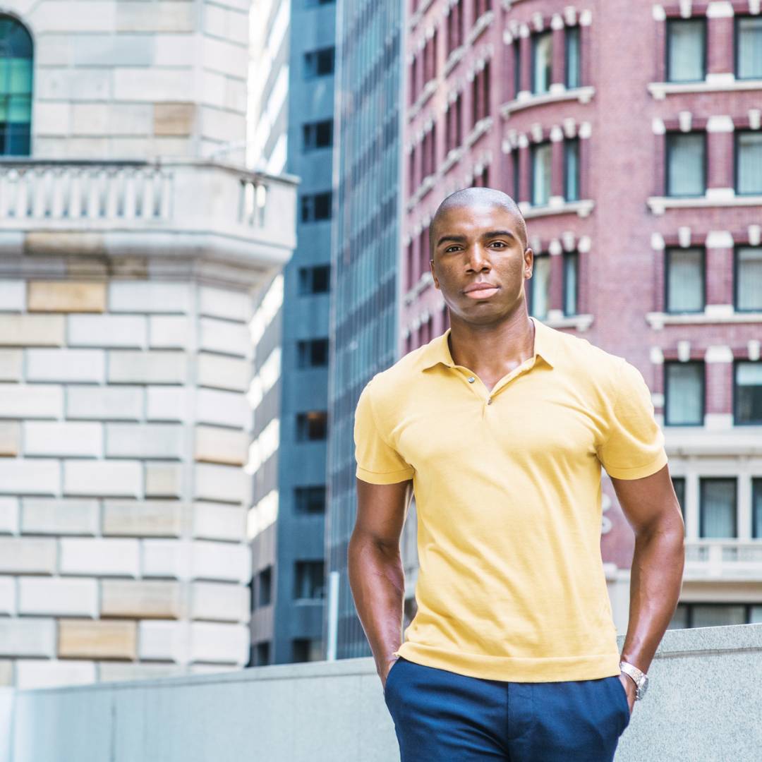A short-sleeve polo shirt makes for a sporty, versatile choice that fits right in for business casual events.